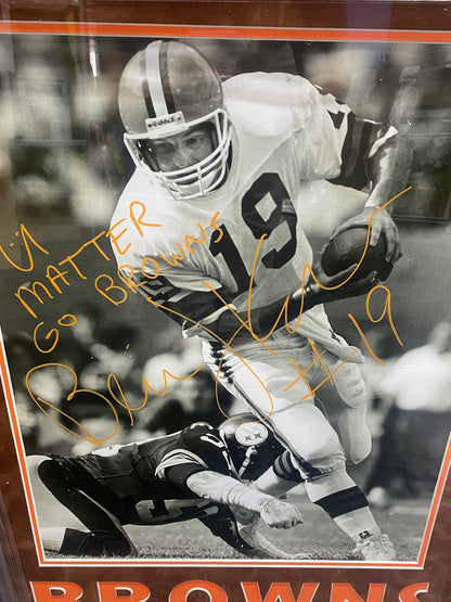 Cleveland Browns Bernie Kosar Hand Signed Autographed 16x20 Photo with U MATTER & GO BROWNS Inscriptions Framed & BROWNS Suede Matted with COA