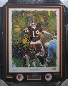 Cleveland Browns Bernie Kosar Hand Signed Autographed Large Lithograph Print (Jersey Frame Size) Framed & Matted with PLAYER COA