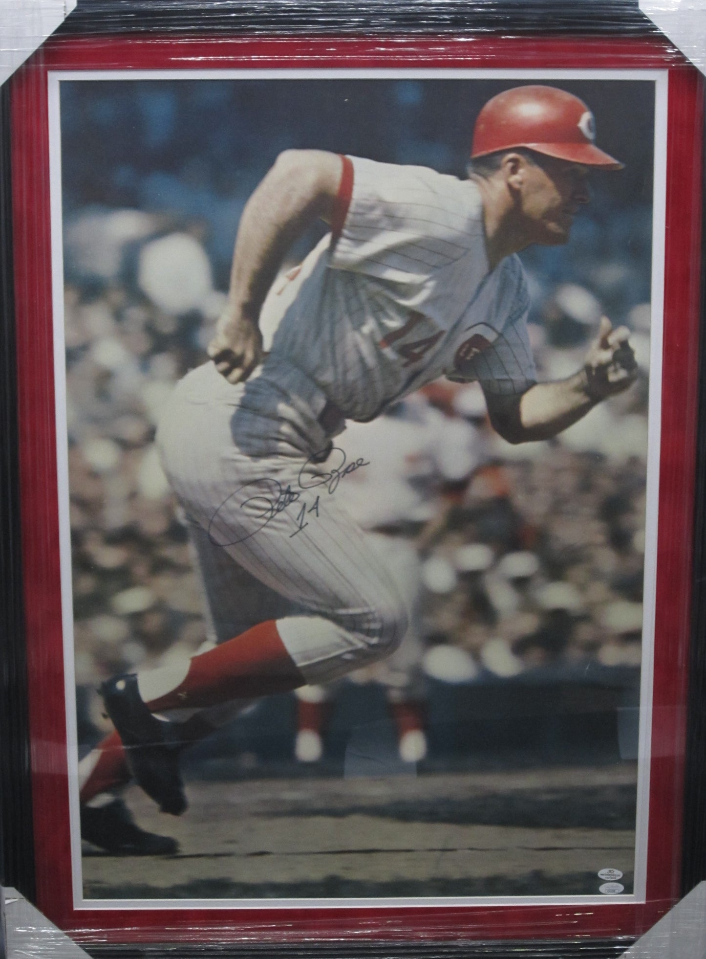 Cincinnati Reds Pete Rose Hand Signed Autographed Large Photo (Jersey Frame Size) Custom Framed & Matted with JSA COA