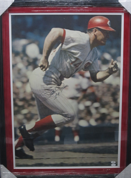 Cincinnati Reds Pete Rose Hand Signed Autographed Large Photo (Jersey Frame Size) Custom Framed & Matted with JSA COA