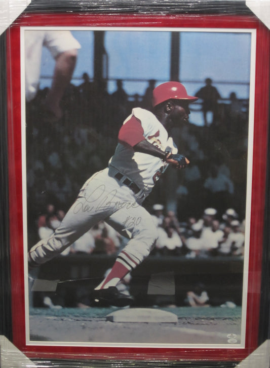 St. Louis Cardinals Lou Brock Hand Signed Autographed Large Photo (Jersey Frame Size) Custom Framed & Matted with JSA COA