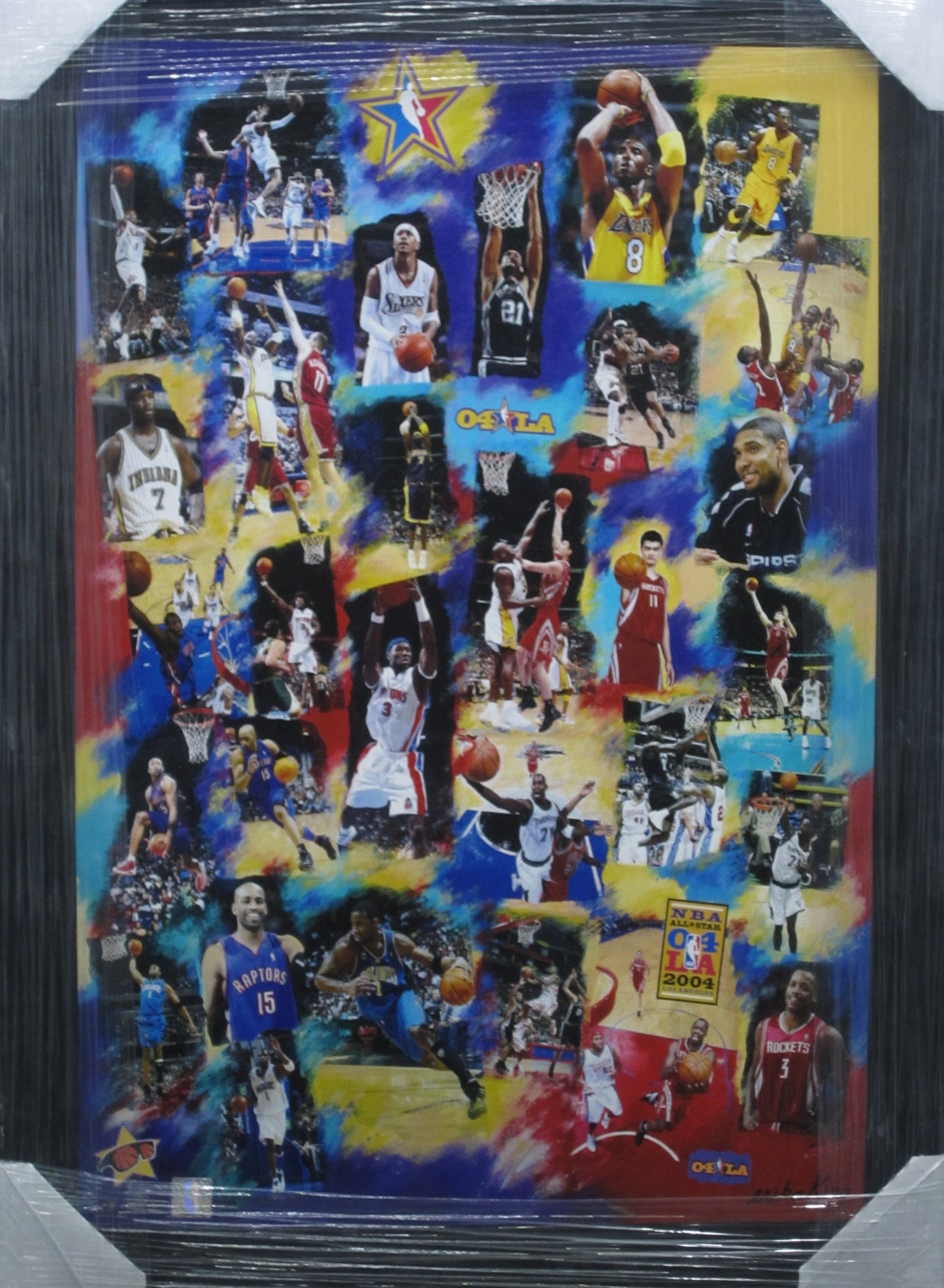 2004 NBA All Stars Canvas Collage (Jersey Frame Size) Framed & Matted with NBA COA