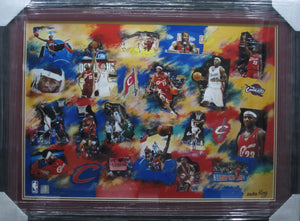 Cleveland Cavaliers Lebron James Canvas Collage (Jersey Frame Size) Framed & Matted with NBA COA