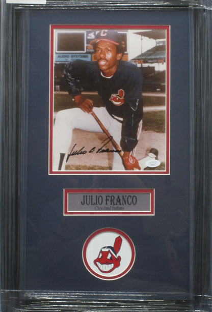 Cleveland Indians Julio Franco Hand Signed Autographed 8x10 Photo Framed & Matted with JSA COA