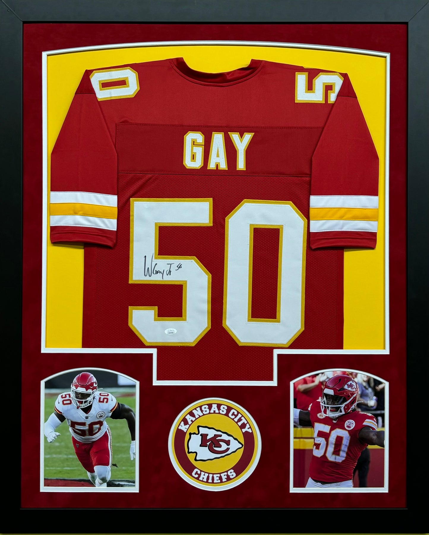 Kansas City Chiefs Willie Gay Hand Signed Autographed Custom Red Jersey Framed & Suede Matted with JSA COA