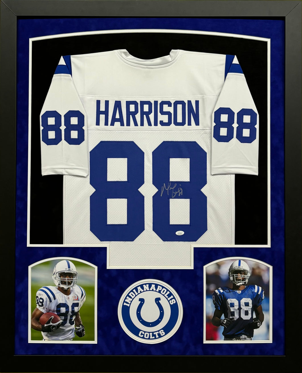 Indianapolis Colts Marvin Harrison Signed Custom White Jersey Framed & Suede Matted with JSA COA