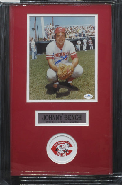 Cincinnati Reds Johnny Bench Hand Signed Autographed 8x10 Photo Custom Framed & Matted with COA