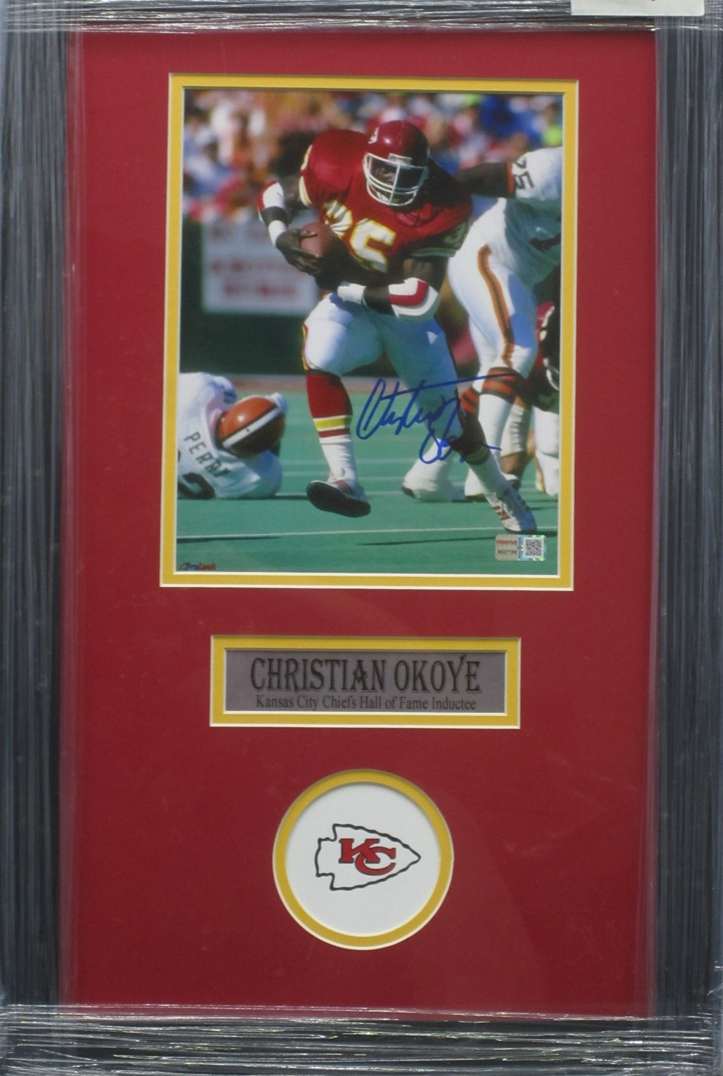 Kansas City Chiefs Christian Okoye Hand Signed Autographed 8x10 Photo Custom Framed & Matted with COA