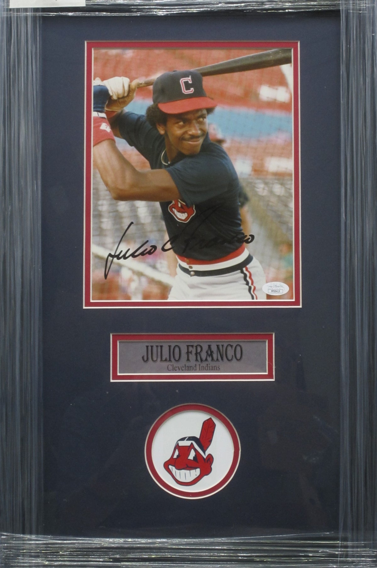 Cleveland Indians Julio Franco Hand Signed Autographed 8x10 Photo Framed & Matted with JSA COA