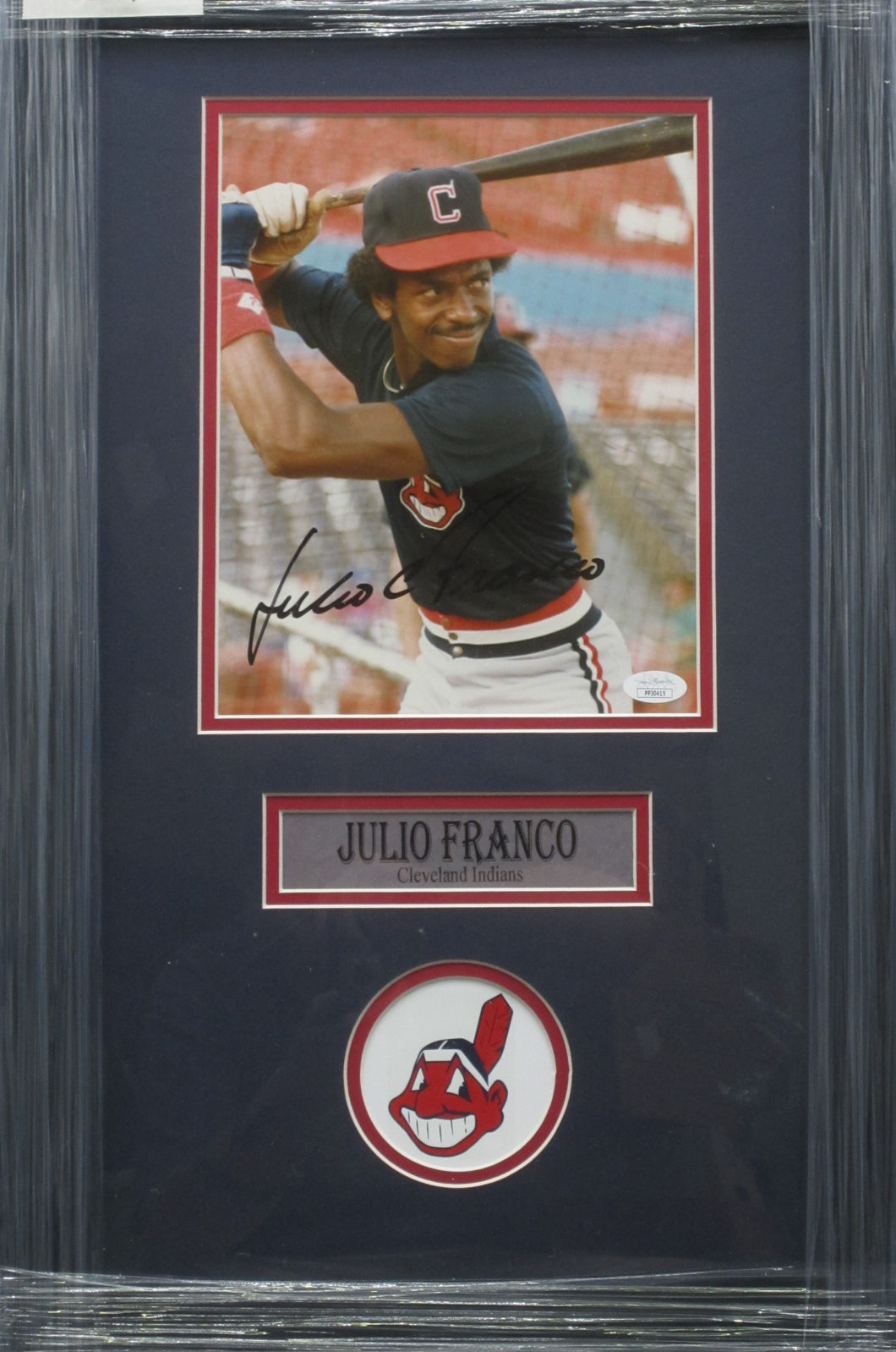 Cleveland Indians Julio Franco Signed 8x10 Photo Framed & Matted with JSA COA