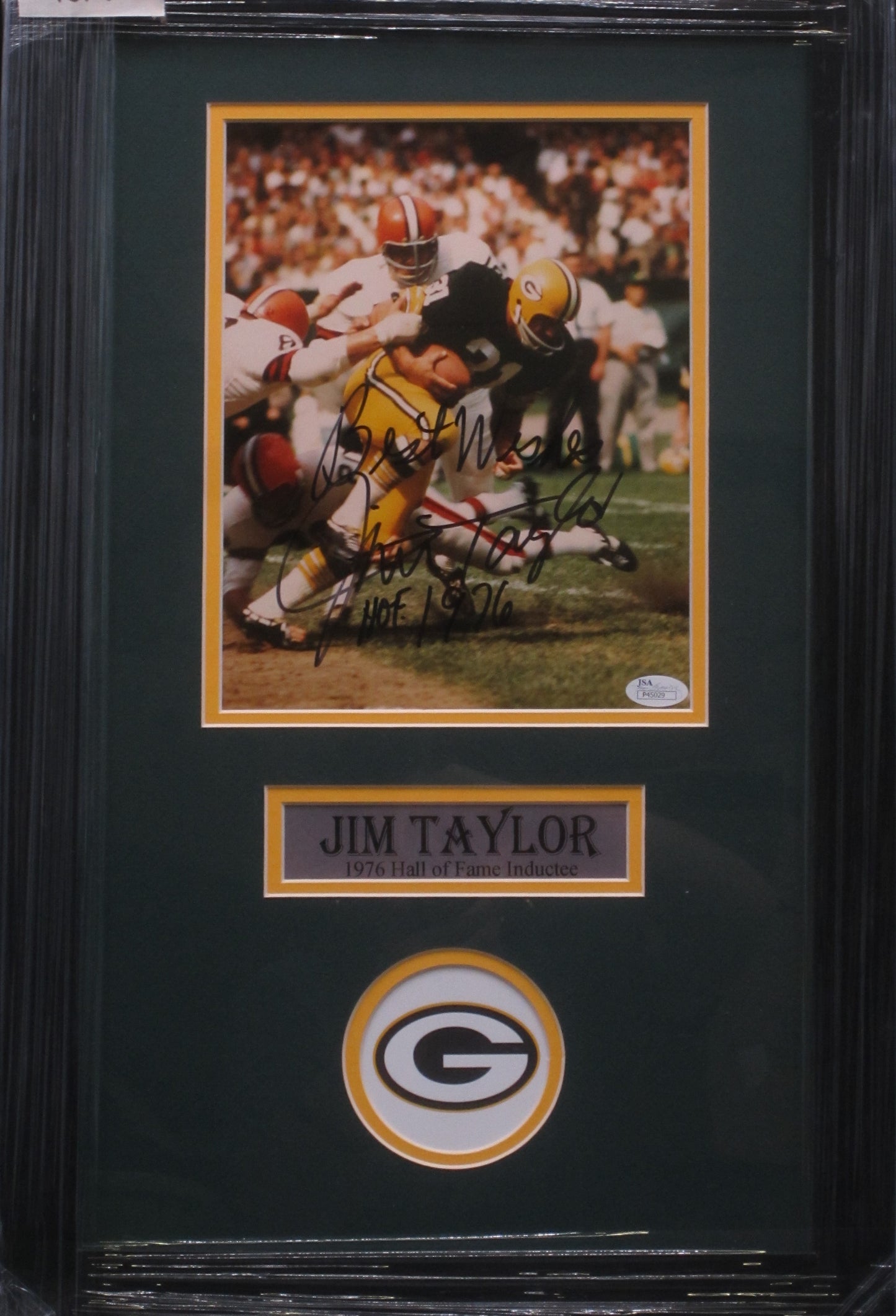 Green Bay Packers Jim Taylor Hand Signed Autographed 8x10 Photo Framed & Matted with JSA COA