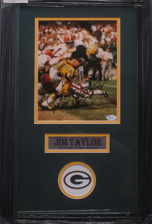 Green Bay Packers Jim Taylor Hand Signed Autographed 8x10 Photo Framed & Matted with JSA COA
