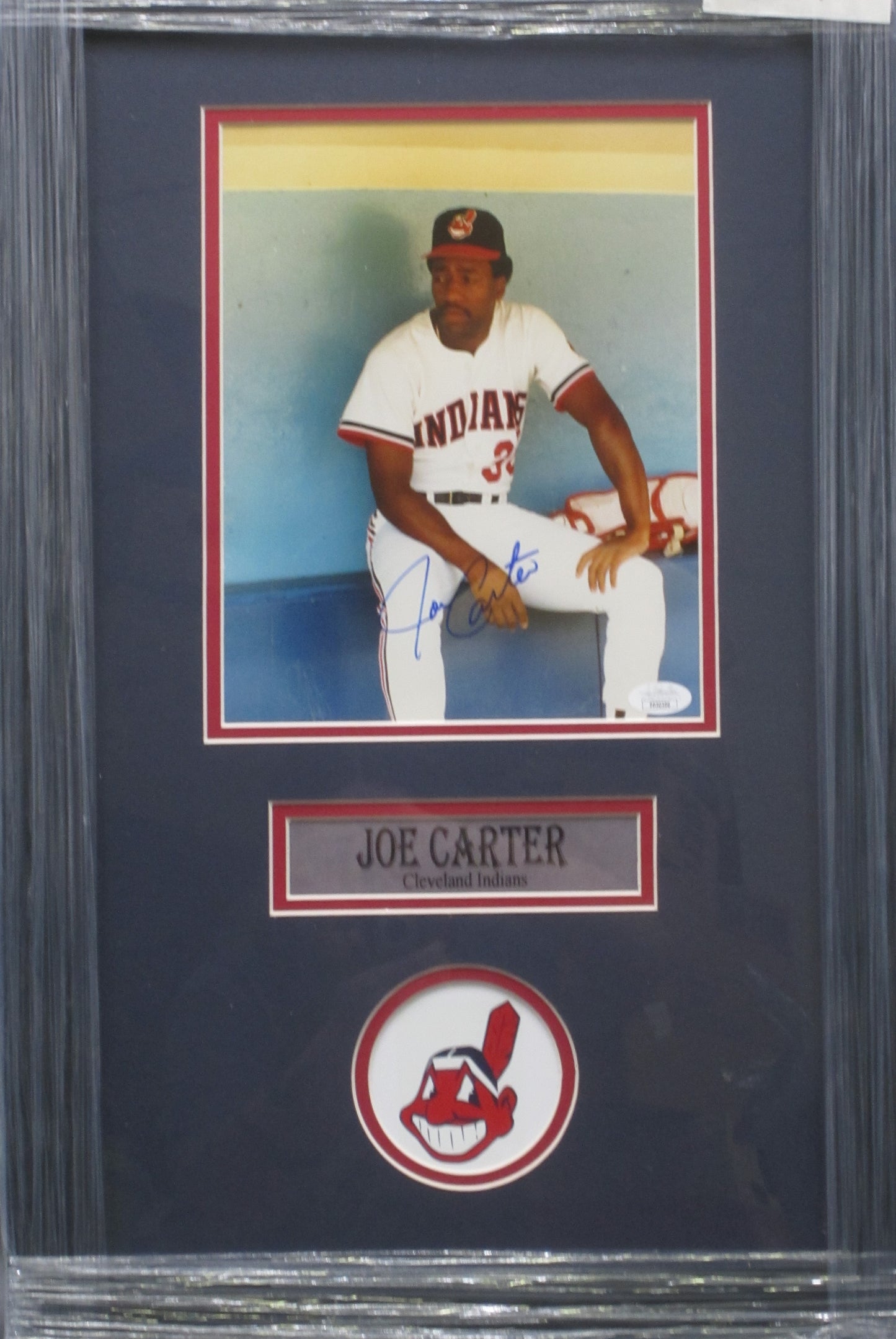 Cleveland Indians Joe Carter Hand Signed Autographed 8x10 Photo Framed & Matted with JSA COA