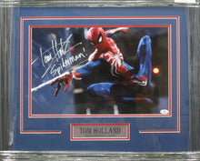 Load image into Gallery viewer, Spider-Man Movie Series &quot;Peter Parker&quot; Tom Holland Hand Signed Autographed 11x17 Photo with Spiderman! Inscription Framed &amp; Matted with COA