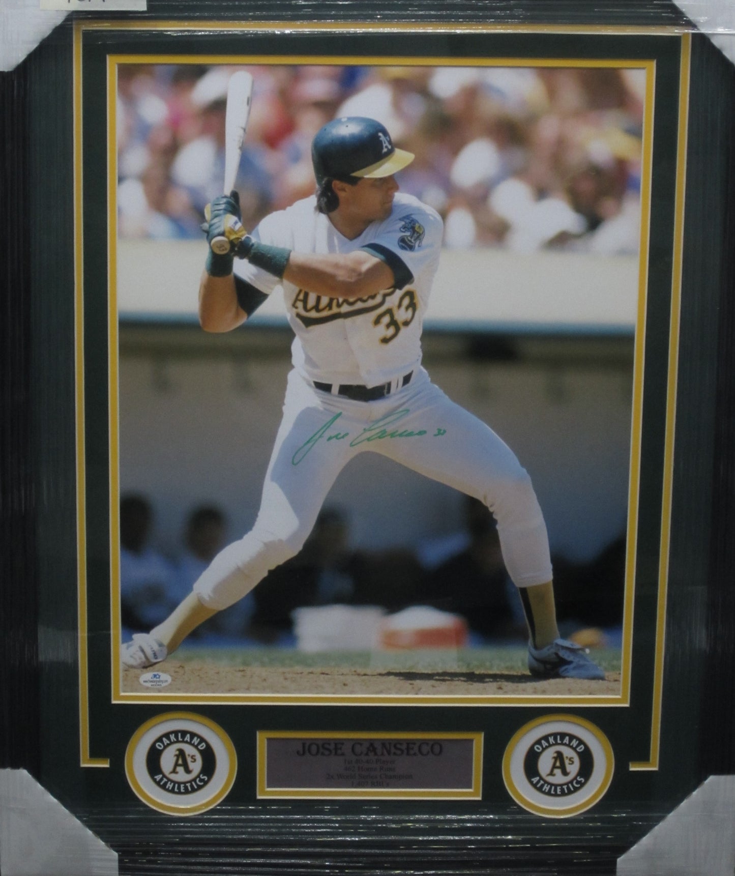 Oakland Athletics Jose Canseco Hand Signed Autographed 16x20 Photo Custom Framed & Matted with COA
