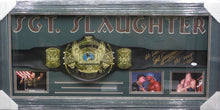 Load image into Gallery viewer, American Professional Wrestler Seargent Slaughter Hand Signed Autographed WWE Heavyweight Champion Belt with HOF &quot;2004&quot; Inscription Framed &amp; SGT. SLAUGHTER Matted with COA