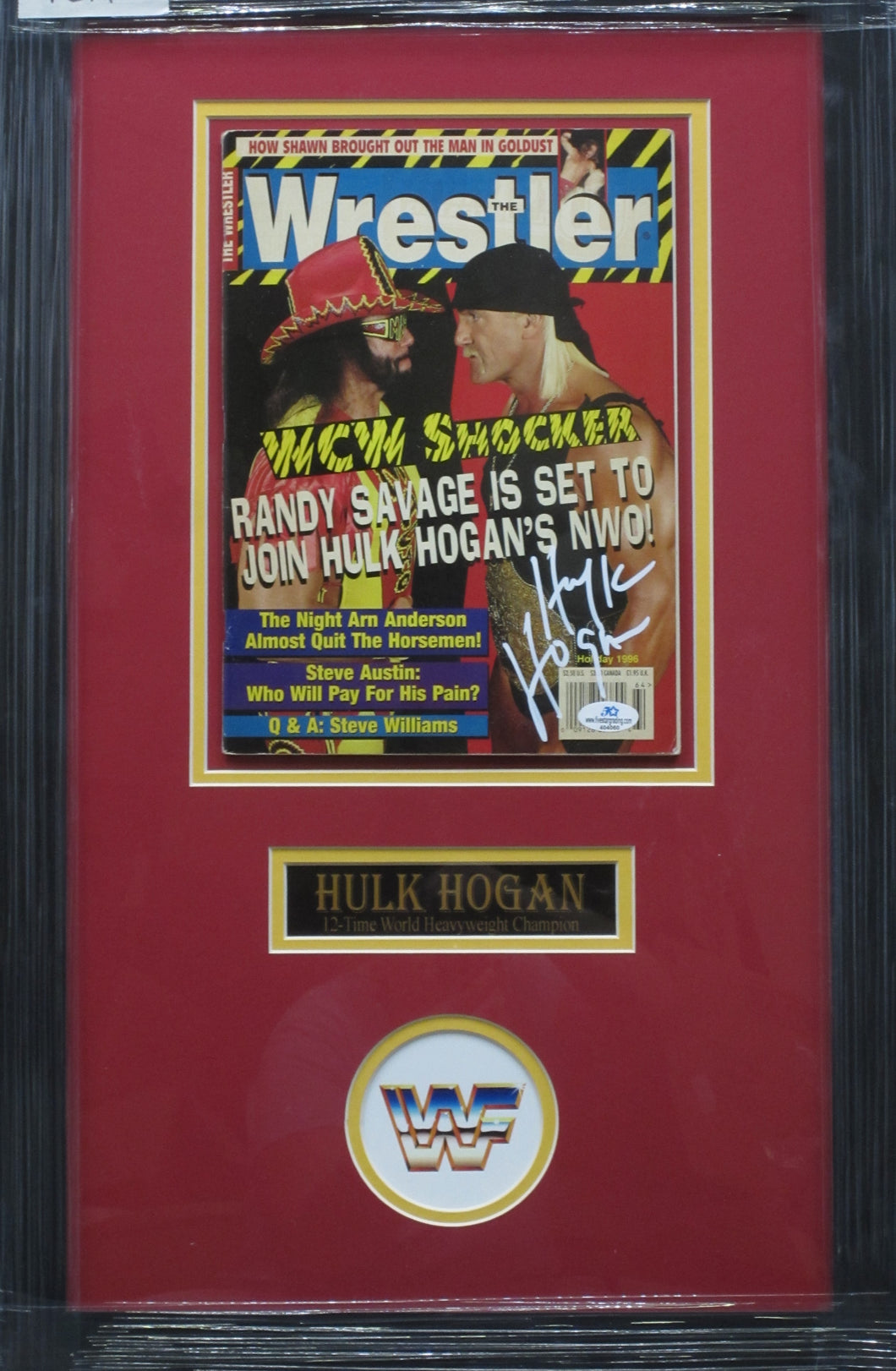 American Professional Wrestler Hulk Hogan Hand Signed Autographed 1996 Wrestler Magazine Framed & Matted with COA