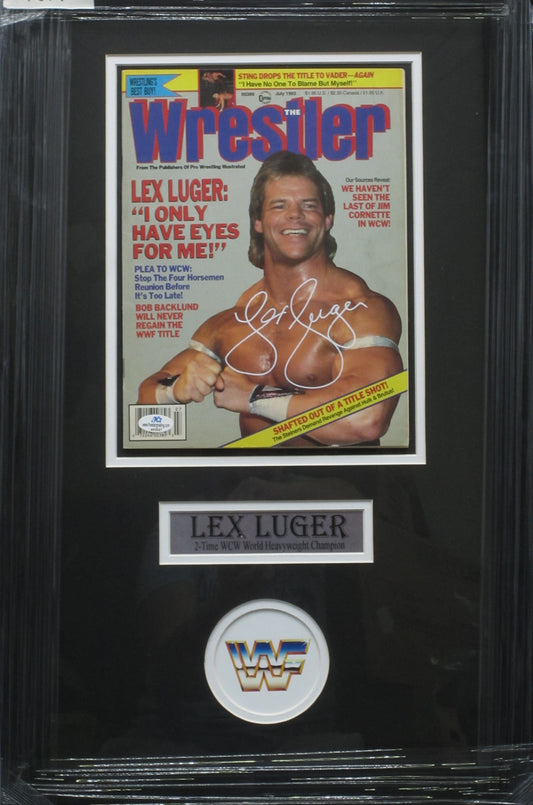 American Professional Wrestler Lex Luger Hand Signed Autographed 1993 Wrestler Magazine Framed & Matted with COA