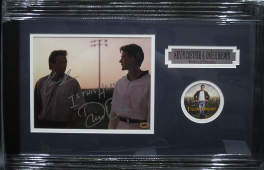 Field of Dreams "Ray Kinsella" Kevin Costner & "John Kinsella" Dwier Brown Dual Signed 8x10 Photo with IS THIS HEAVEN? Dwier Brown Inscription Framed & Matted with CAS COA