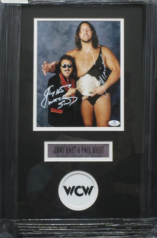 American Professional Wrestler The Giant & WWE Manager Jimmy Hart Dual Hand Signed Autographed 8x10 Photo with Mouth of South Jimmy Hart Inscription Framed & Matted with COA