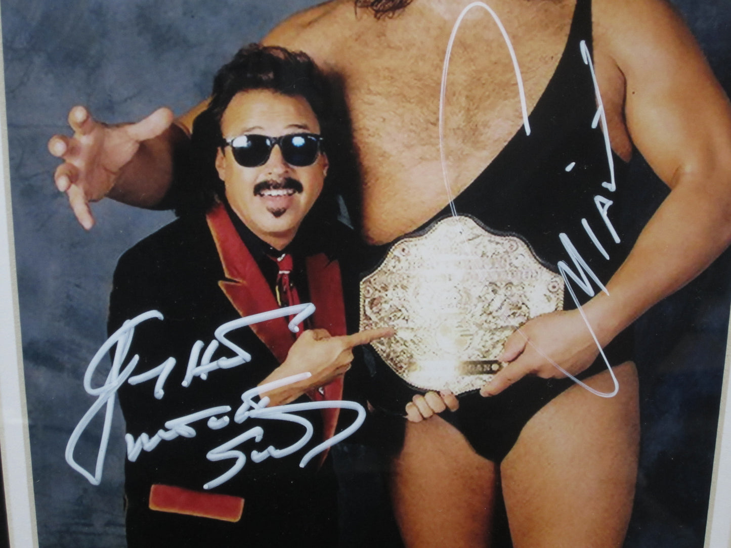 American Professional Wrestler The Giant & WWE Manager Jimmy Hart Dual Hand Signed Autographed 8x10 Photo with Mouth of South Jimmy Hart Inscription Framed & Matted with COA