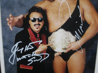 American Professional Wrestler The Giant & WWE Manager Jimmy Hart Dual Hand Signed Autographed 8x10 Photo with Mouth of South Jimmy Hart Inscription Framed & Matted with COA