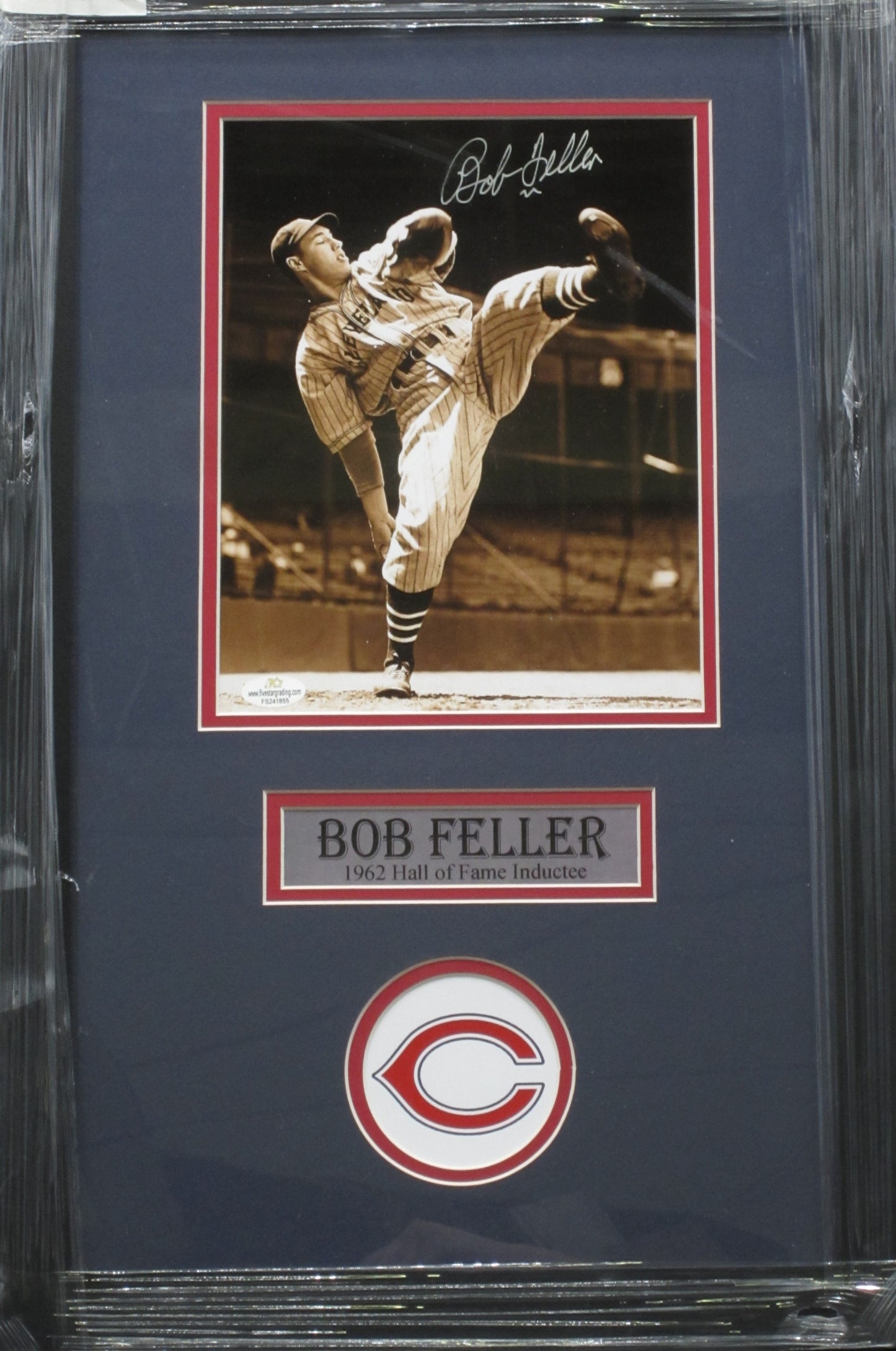 Cleveland Indians Bob Feller Signed 8x10 Photo Framed & Matted with COA