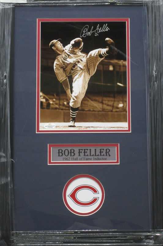 Cleveland Indians Bob Feller Signed 8x10 Photo Framed & Matted with COA