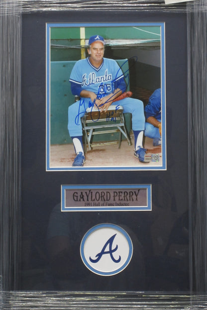 Atlanta Braves Gaylord Perry Hand Signed Autographed 8x10 Photo with HOF 91 Inscription Custom Framed & Matted with COA