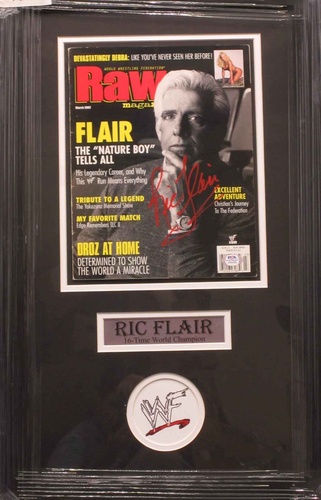 American Professional Wrestler Ric Flair Hand Signed Autographed 2002 Raw Magazine Framed & Matted with PSA COA