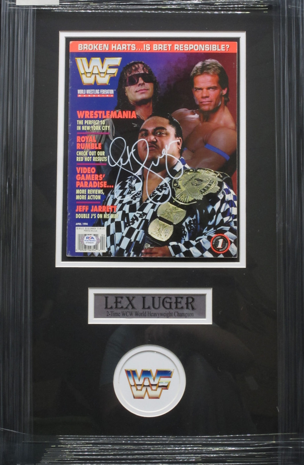 American Professional Wrestler Lex Luger Signed 1994 WWF Magazine Framed & Matted with PSA COA