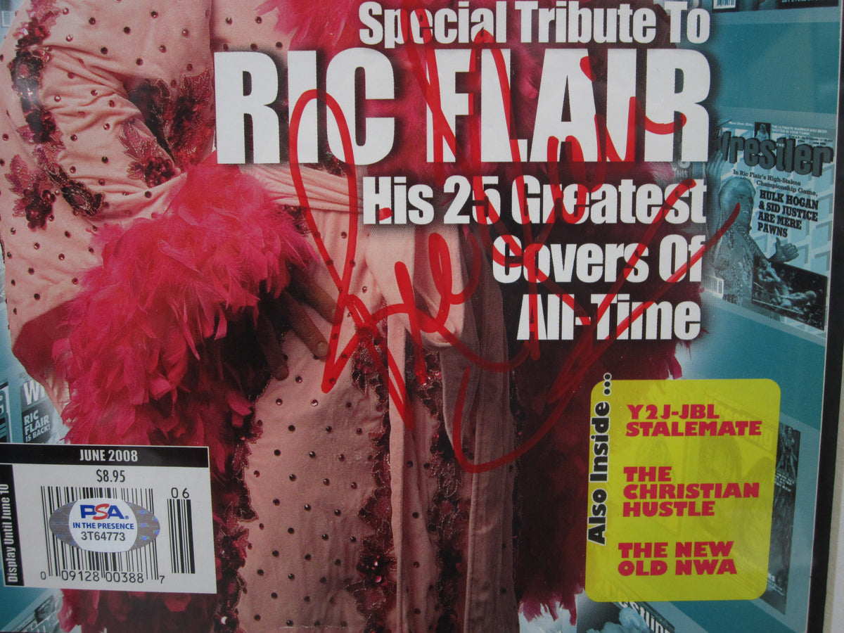 American Professional Wrestler Ric Flair Hand Signed Autographed 2008 Pro Wrestling Illustrated Magazine Custom Framed & Matted with PSA COA
