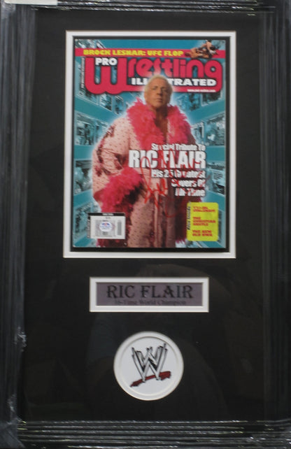 American Professional Wrestler Ric Flair Hand Signed Autographed 2008 Pro Wrestling Illustrated Magazine Custom Framed & Matted with PSA COA