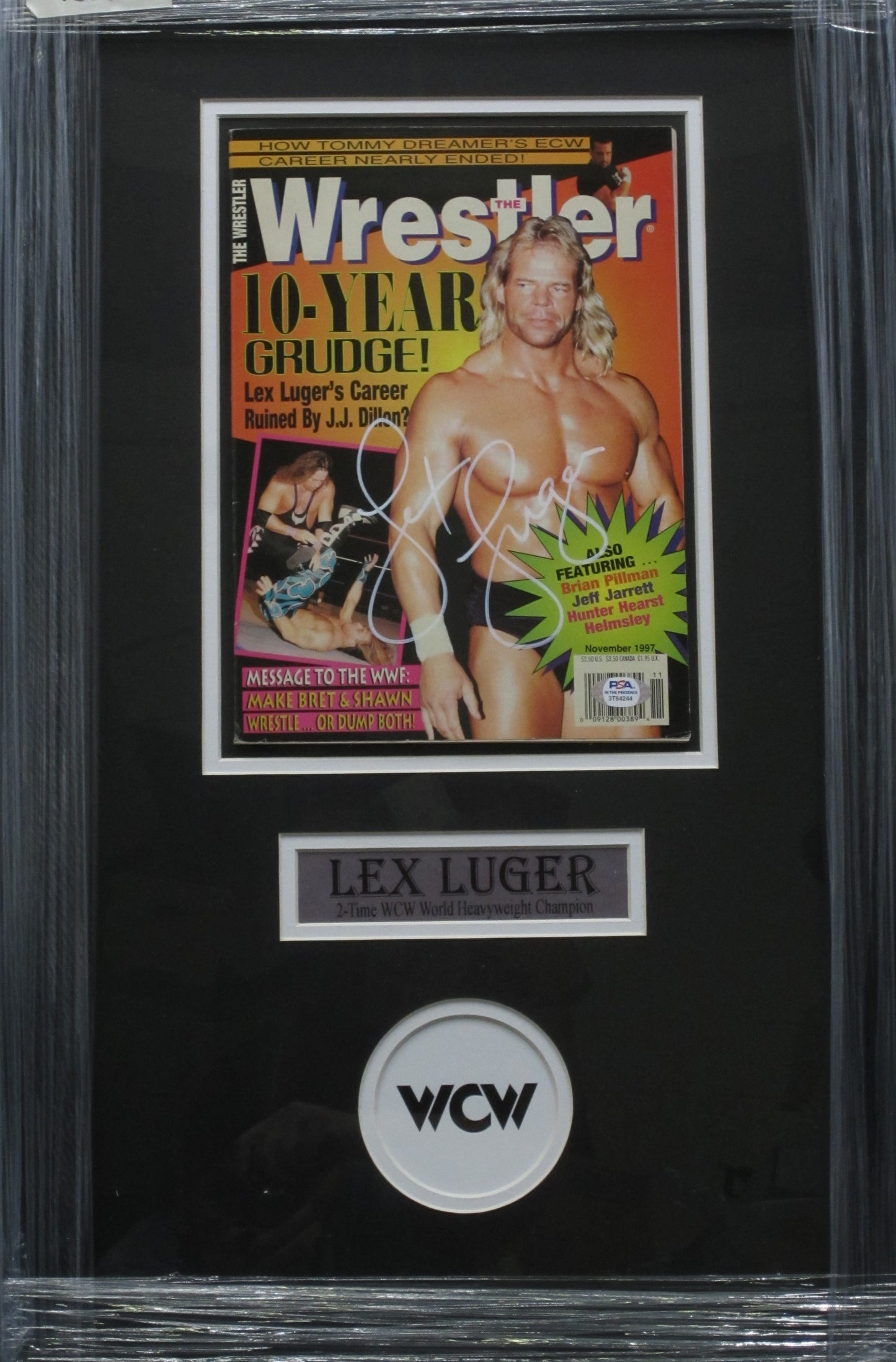 American Professional Wrestler Lex Luger Hand Signed Autographed 1997 Wrestler Magazine Framed & Matted with PSA COA