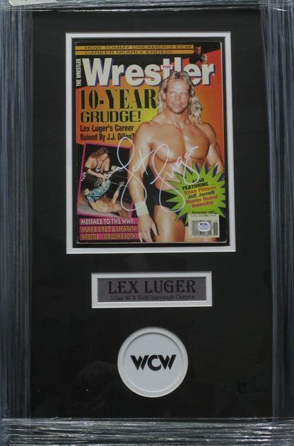 American Professional Wrestler Lex Luger Hand Signed Autographed 1997 Wrestler Magazine Framed & Matted with PSA COA