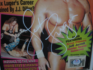 Lex Luger SIGNED 8x10 Framed Wrestler Magazine PSA COA