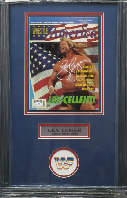 American Professional Wrestler Lex Luger Hand Signed Autographed 1993 Wrestle America Magazine Framed & Matted with COA