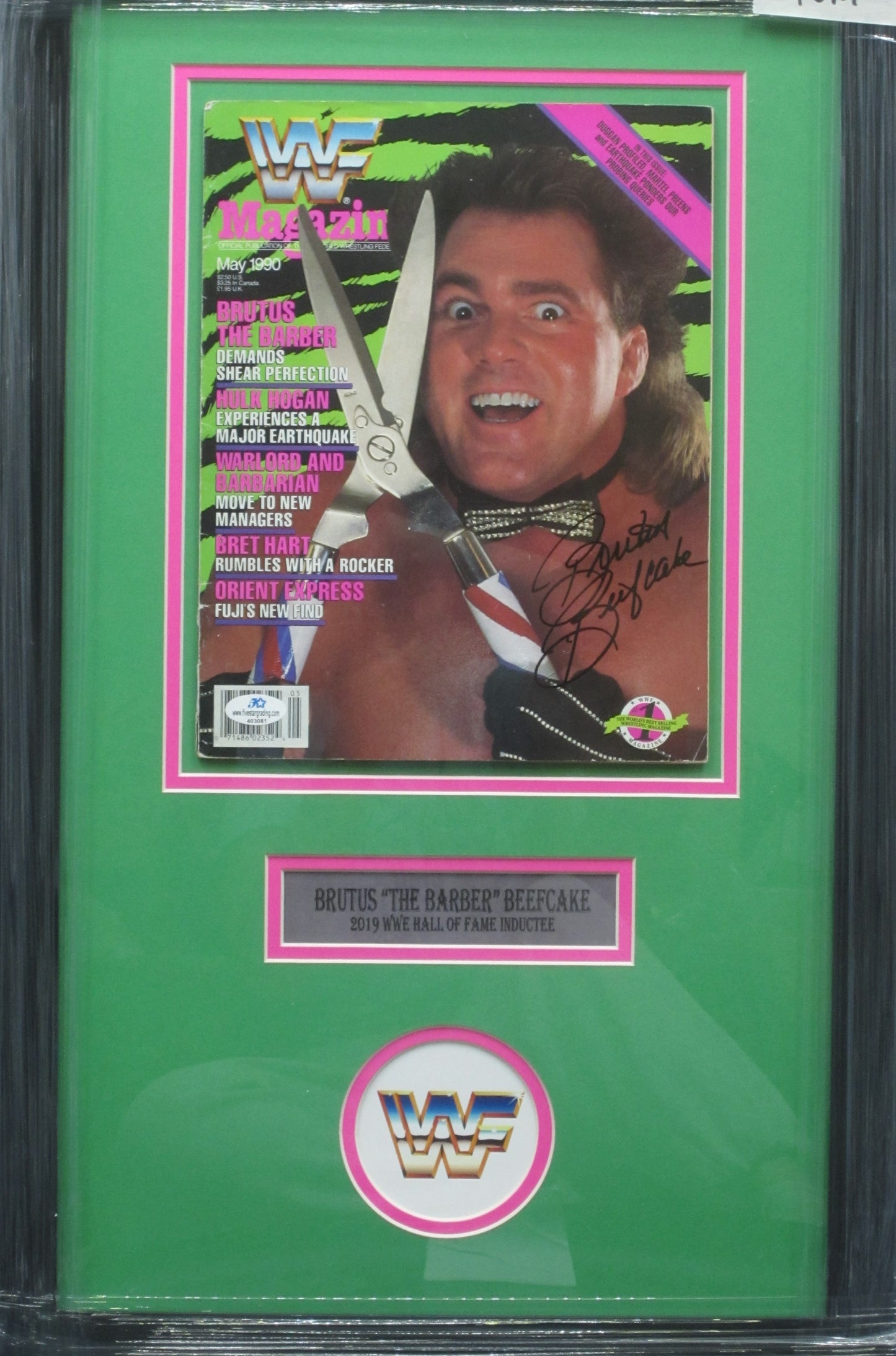 American Professional Wrestler Brutus "The Barber" Beefcake Hand Signed Autographed 1990 WWF Magazine Framed & Matted with COA