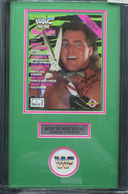 American Professional Wrestler Brutus "The Barber" Beefcake Hand Signed Autographed 1990 WWF Magazine Framed & Matted with COA