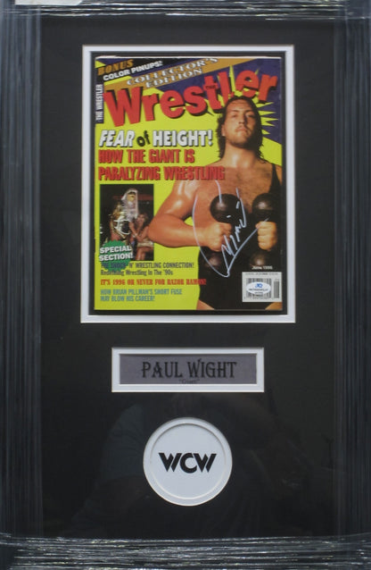 American Professional Wrestler Paul "The Giant" Wight Hand Signed Autographed 1996 Wrestler Magazine Framed & Matted with COA