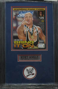 American Professional Wrestler Kurt Angle Signed 2006 Smackdown Magazine with HOF 2017 Inscription Framed & Matted with COA