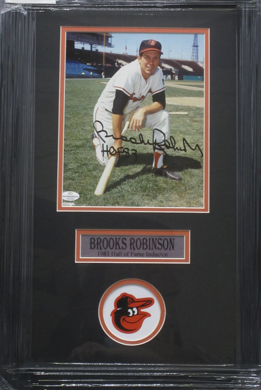 Baltimore Orioles Brooks Robinson Hand Signed Autographed 8x10 Photo with HOF 83 Inscription Custom Framed & Matted with COA