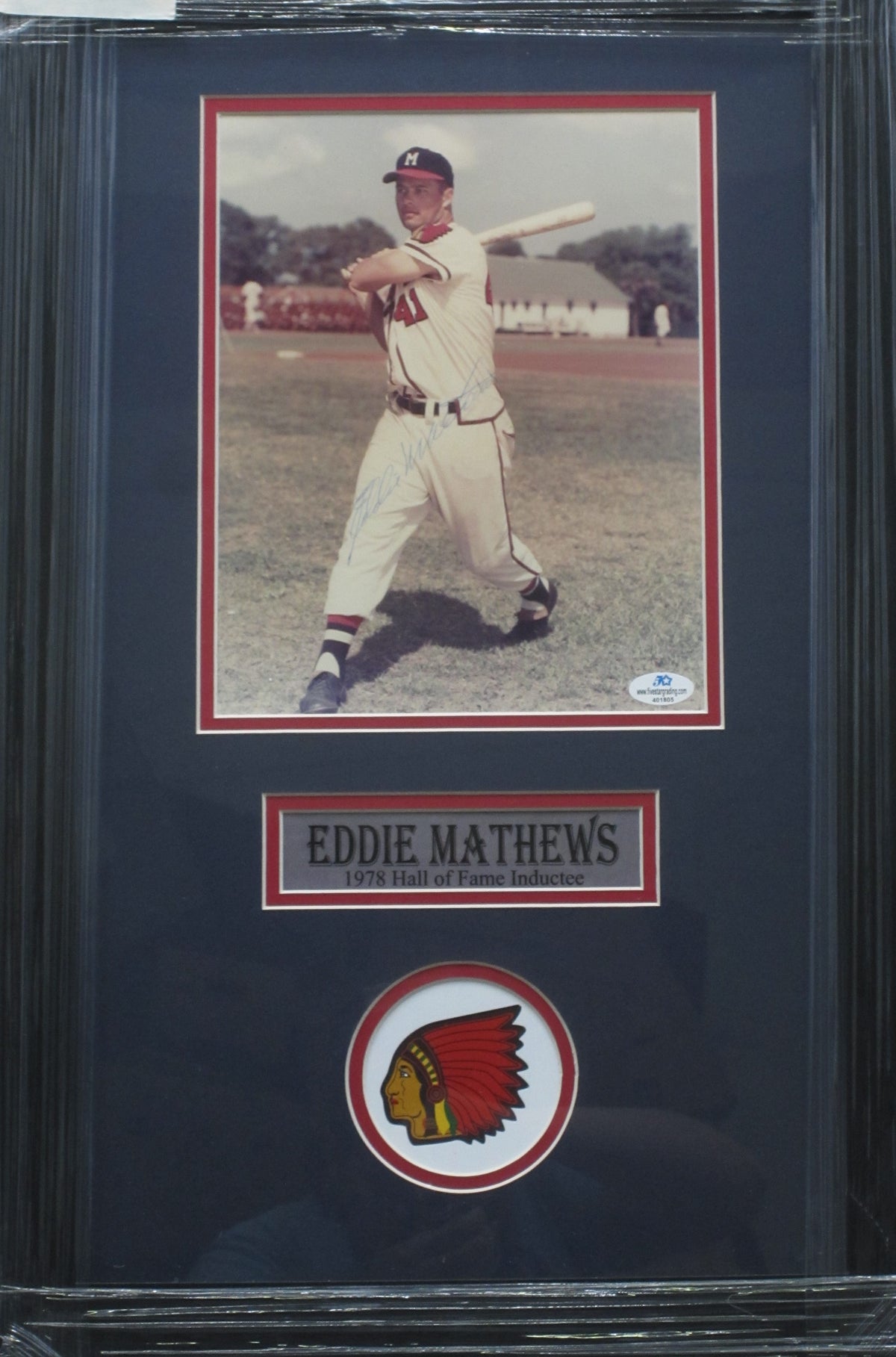 Milwaukee Braves Eddie Matthews Hand Signed Autographed 8x10 Photo Custom Framed & Matted with COA