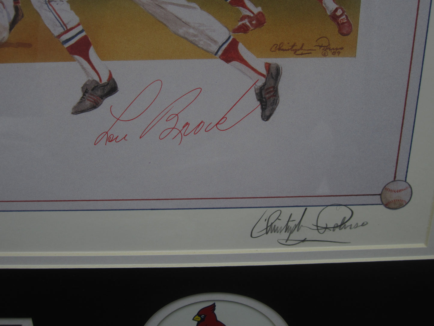 New York Yankees Ricky Henderson & St. Louis Cardinals Lou Brock Dual Hand Signed Autographed Lithograph Custom Framed & Matted with COA