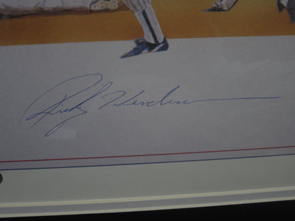 New York Yankees Ricky Henderson & St. Louis Cardinals Lou Brock Dual Hand Signed Autographed Lithograph Custom Framed & Matted with COA