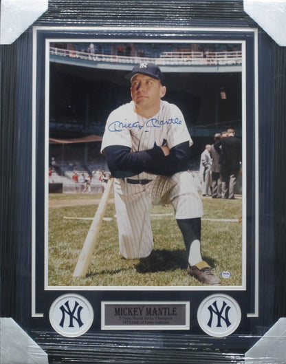 New York Yankees Mickey Mantle Hand Signed Autographed 16x20 Photo Custom Framed & Matted with PSA COA