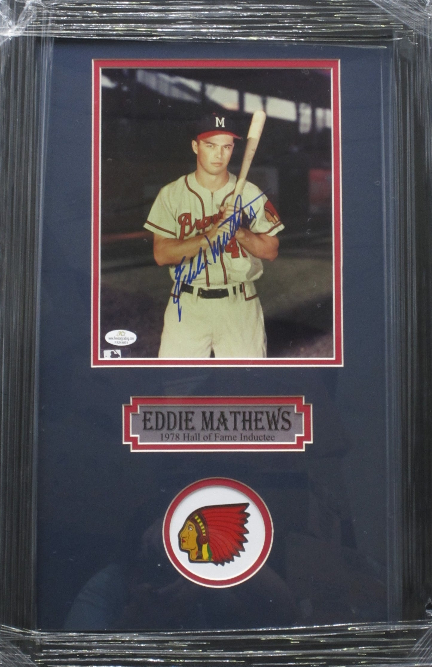 Milwaukee Braves Eddie Matthews Hand Signed Autographed 8x10 Photo Custom Framed & Matted with COA