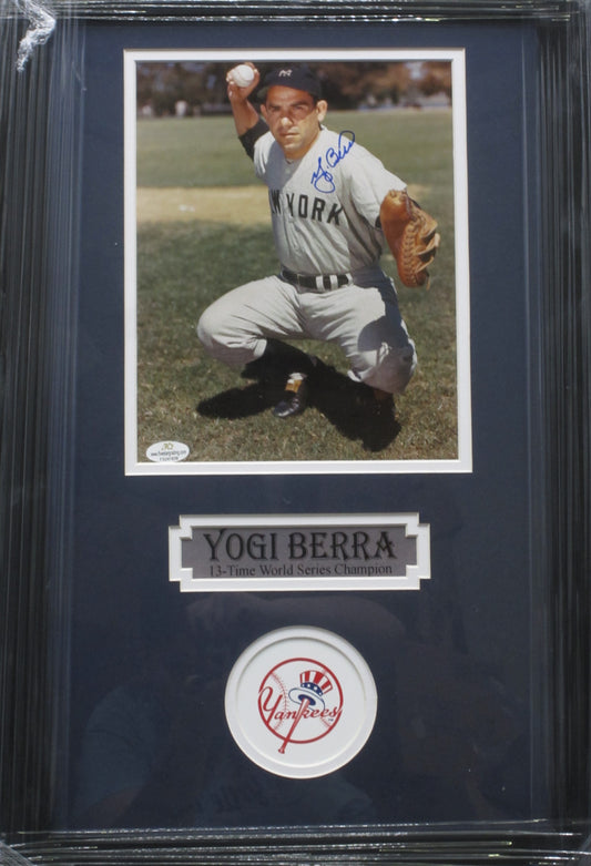 New York Yankees Yogi Berra Hand Signed Autographed 8x10 Photo Custom Framed & Matted with COA