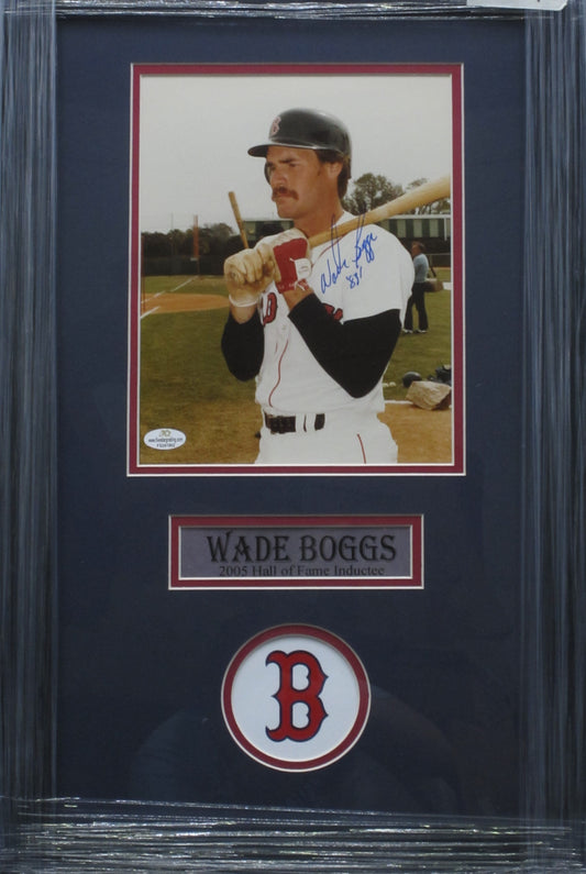 Boston Red Sox Wade Boggs Hand Signed Autographed 8x10 Photo with '83 Inscription Custom Framed & Matted with COA