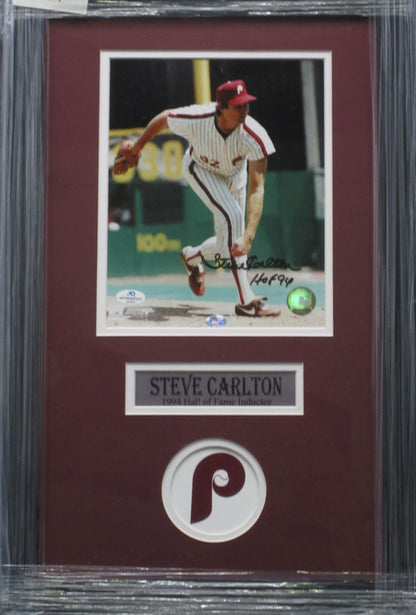Philadelphia Phillies Steve Carlton Hand Signed Autographed 8x10 Photo with HOF 94 Inscription Custom Framed & Matted with COA